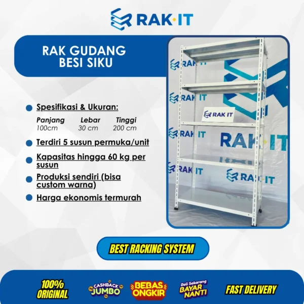 Rak Besi Siku 5 susun 100 X 30 X 200 Cm Serbaguna