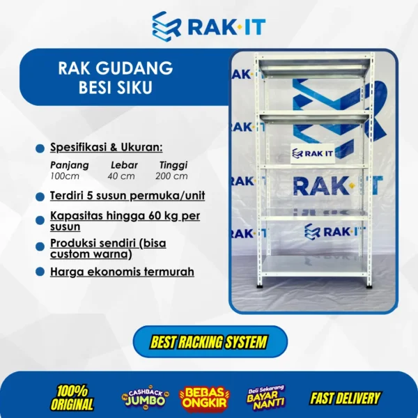 Rak Besi Siku 5 susun 100 X 40 X 200 Cm Serbaguna Kokoh