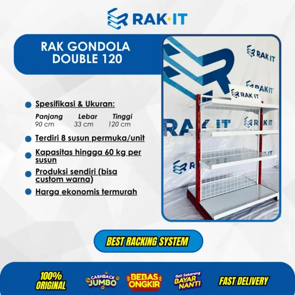 Rak Gondola Minimarket Double T120cm