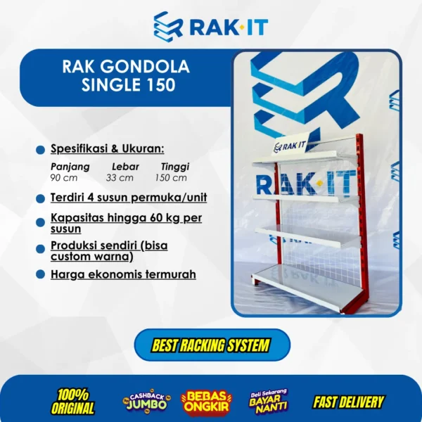 Rak Gondola Minimarket Single T150cm